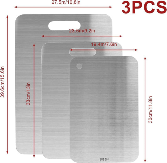 3Pcs Stainless Steel Cutting Board Cutting Boards for Kitchen, Upgrade Double Sided Board, Thick Cutting Board for Home Kitchen Cooking