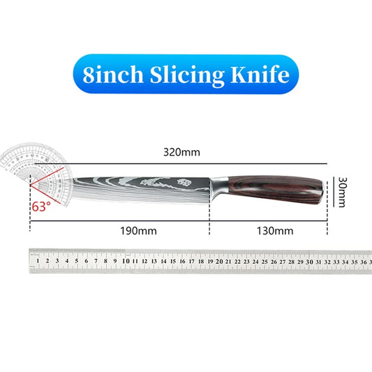 9 Types of Stainless Steel Kitchen Knife, Japanese Chef Knife, Meat Cleaver, Santoku, Bread, Boning, Slicing, Fruit Knife with Gift Box