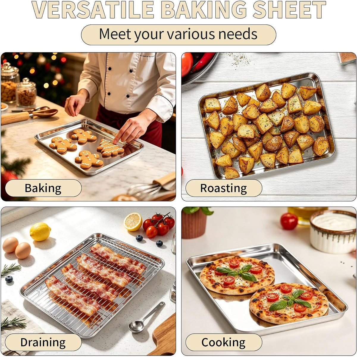 Stainless Steel Baking Sheet with Rack Set, 16"X12"X1"
