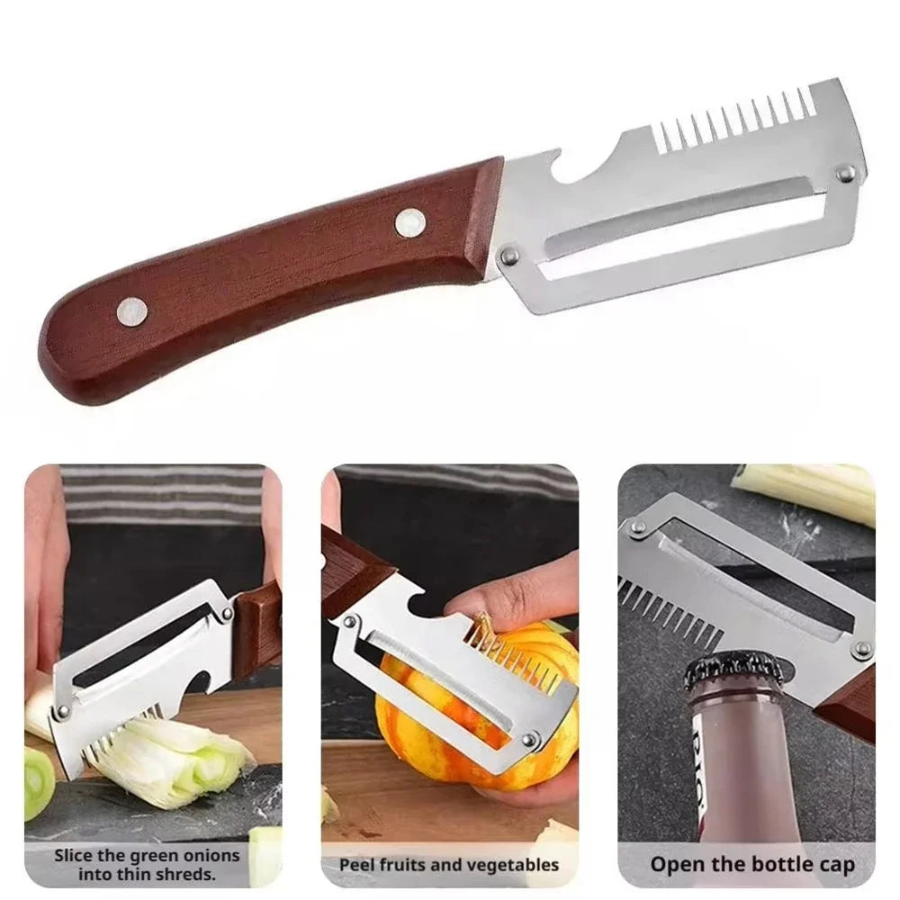 2026 Wooden Multi Functional Vegetable Peeler with Ergonomic Handle for Peeling and Slicing Fruits and Vegetables Durable Smooth