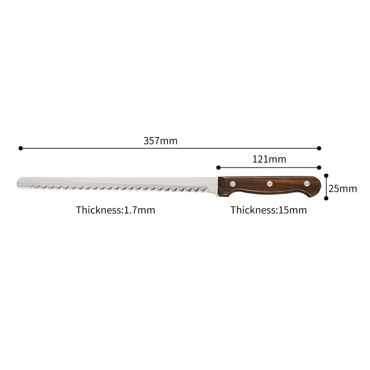 10-Inch Luxury Mirror Polished Carbon Steel Kitchen Bread Knife with Wooden Handle