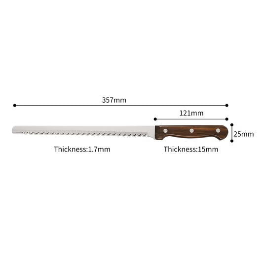 10-Inch Luxury Mirror Polished Carbon Steel Kitchen Bread Knife with Wooden Handle