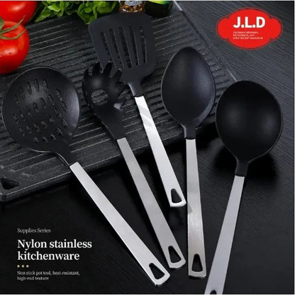 Cooking Utensil Set Premium 5 Piece Kitchen Utensil Set - Stainless Steel Handle and Nylon Faucet, Non-Stick, Heat Resistant, for Home, Kitchen Gift