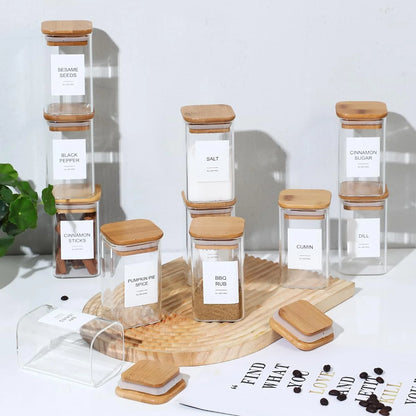 12Pcs Square Spice Jars with 72 Stickers, Kitchen Pepper Jars for Salt Seasoning