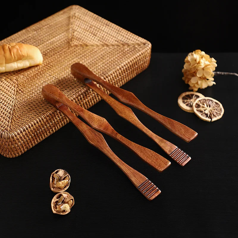 Wooden Tong, Vintage Wood Toaster Tongs BBQ Meat Clip Buffet Food Tongs Bread Steak Kitchen Clamp Serving Tool Kitchen Utensil for Cooking Holding Toast Bacon Muffin Fruits Bread