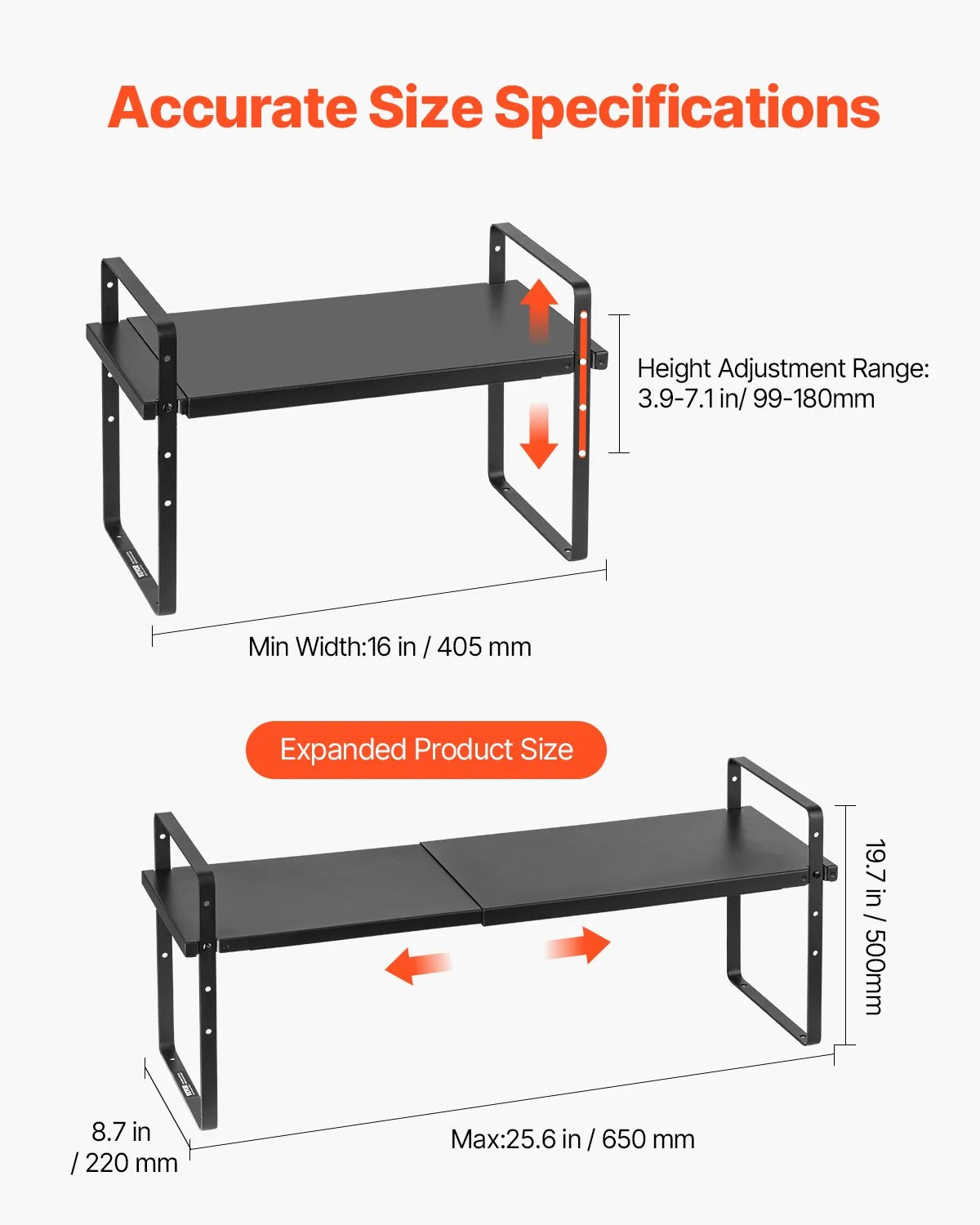 2 Tier Cabinet Organizer Shelf Counter Shelves Steel Kitchen Storage Spice Rack