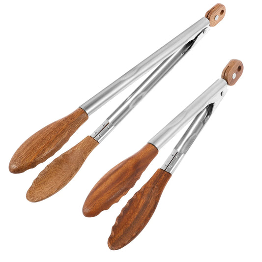 2Pcs Kitchen Wooden Tongs for Cooking - Nonstick Kitchen Salad Tongs for Serving Food, Grilling, Cooking, BBQ and Tossing Salad - Made of Natural Walnut Wood