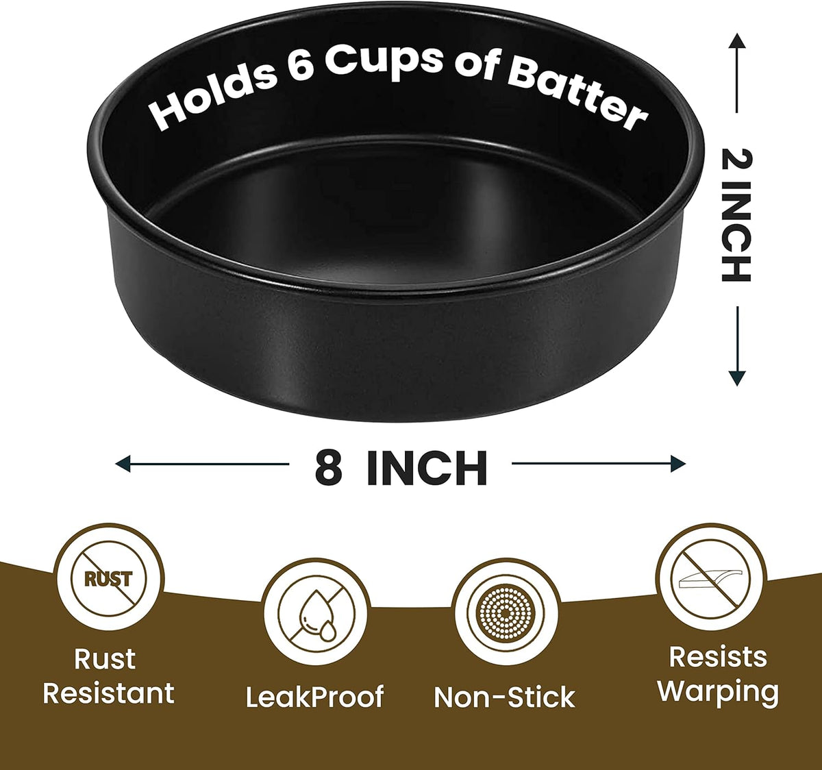 8-Inch round Cake Pan Set of 3, Nonstick Baking Cake Pans with 50 Pieces Parchment Paper, Dishwasher Safe