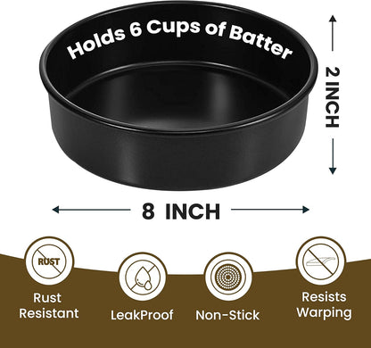 8-Inch round Cake Pan Set of 3, Nonstick Baking Cake Pans with 50 Pieces Parchment Paper, Dishwasher Safe