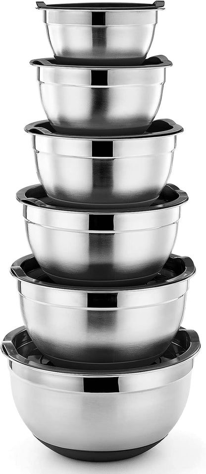 Stainless Steel Mixing Bowls with Lids, Set of 6, Black