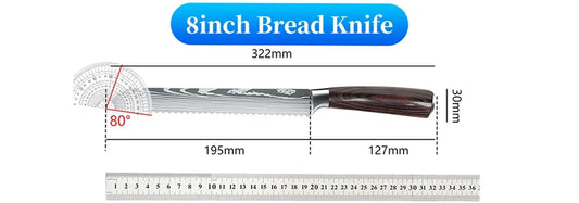 9 Types of Stainless Steel Kitchen Knife, Japanese Chef Knife, Meat Cleaver, Santoku, Bread, Boning, Slicing, Fruit Knife with Gift Box