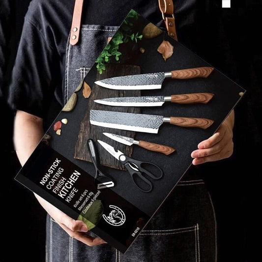 6 PCS Kitchen Knife Sets, Steel Kitchen Knives Set Tools Forged Kitchen Knife Scissors Ceramic Peeler Chef Slicer Knife Gift Case