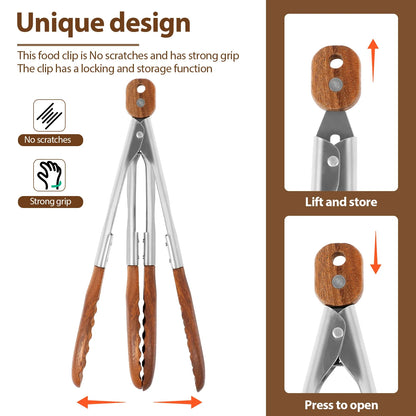 2Pcs Kitchen Wooden Tongs for Cooking - Nonstick Kitchen Salad Tongs for Serving Food, Grilling, Cooking, BBQ and Tossing Salad - Made of Natural Walnut Wood