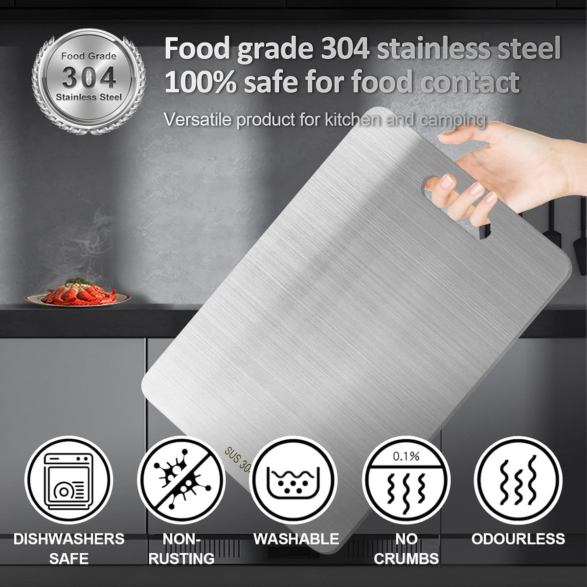 3Pcs Stainless Steel Cutting Board Cutting Boards for Kitchen, Upgrade Double Sided Board, Thick Cutting Board for Home Kitchen Cooking