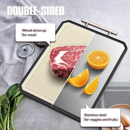 Stainless Steel Cutting Board Set of 2 for Kitchen | Non-Toxic Metal Cutting Board,Double Sided Stainless Steel/Wheat Straw Pp Large for Meat,Dishwasher Safe [16*11+12*8.3 Inch]