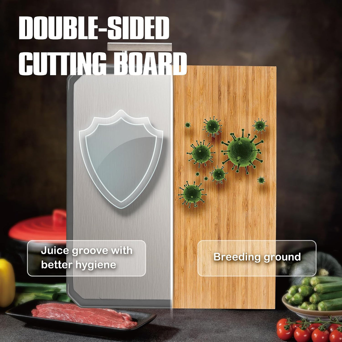 Stainless Steel Cutting Board Set of 2 for Kitchen | Non-Toxic Metal Cutting Board,Double Sided Stainless Steel/Wheat Straw Pp Large for Meat,Dishwasher Safe [16*11+12*8.3 Inch]