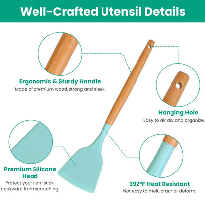 4 Colors Options -- Set of 35Pcs Kitchen Cooking Utensils Set Spatula Set Baking Utensil Set Kitchen Accessories Necessities with Holder Egg Whisk Separator Tong Turner Spoons Cups