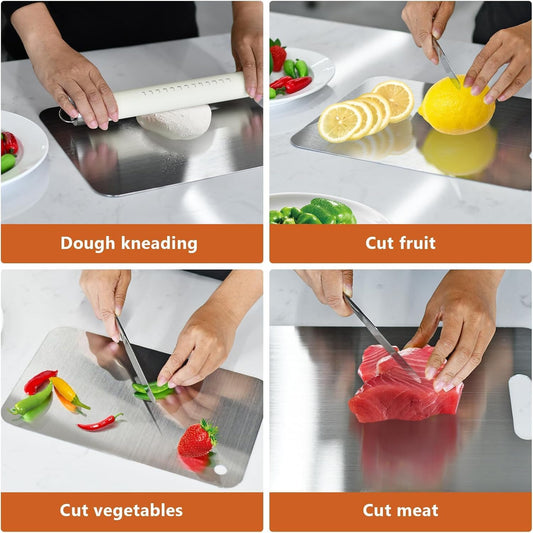 3Pcs Stainless Steel Cutting Board Cutting Boards for Kitchen, Upgrade Double Sided Board, Thick Cutting Board for Home Kitchen Cooking
