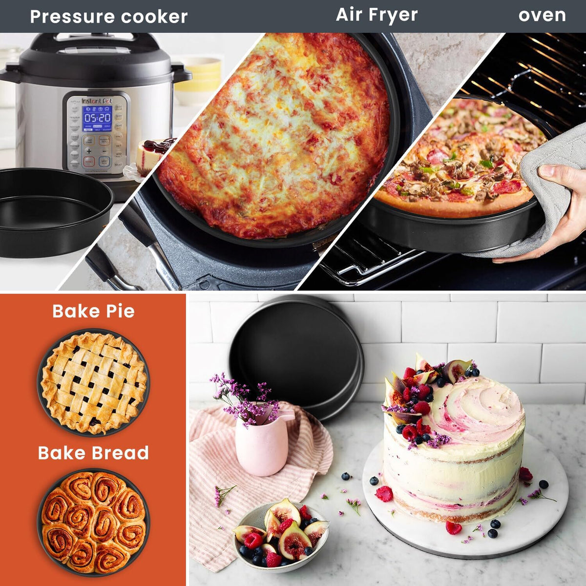 8-Inch round Cake Pan Set of 3, Nonstick Baking Cake Pans with 50 Pieces Parchment Paper, Dishwasher Safe