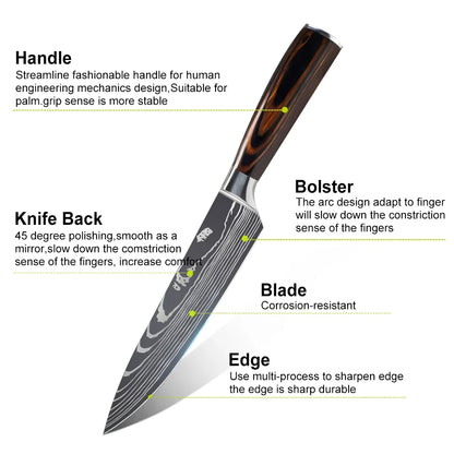 9 Types of Stainless Steel Kitchen Knife, Japanese Chef Knife, Meat Cleaver, Santoku, Bread, Boning, Slicing, Fruit Knife with Gift Box