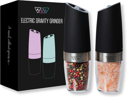 KSL Gravity Electric Salt and Pepper Grinder Set - Christmas Gift - Adjustable Motorized Electrical Powered Auto Shakers-Automatic Power Mill-Automated Battery Electronic Crusher