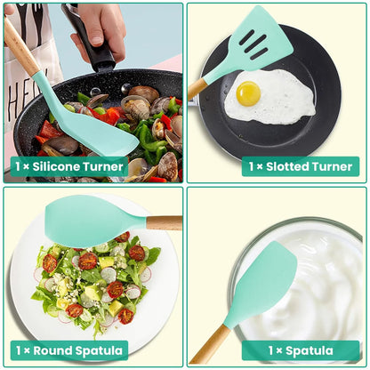 4 Colors Options -- Set of 35Pcs Kitchen Cooking Utensils Set Spatula Set Baking Utensil Set Kitchen Accessories Necessities with Holder Egg Whisk Separator Tong Turner Spoons Cups