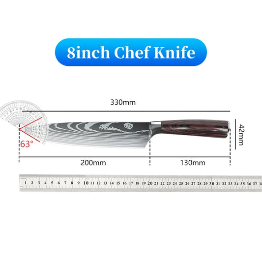 9 Types of Stainless Steel Kitchen Knife, Japanese Chef Knife, Meat Cleaver, Santoku, Bread, Boning, Slicing, Fruit Knife with Gift Box