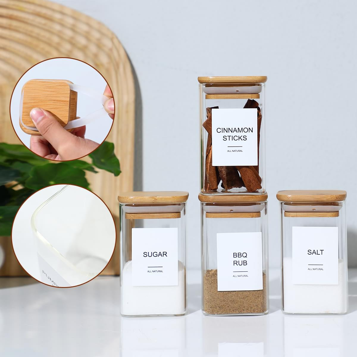 12Pcs Square Spice Jars with 72 Stickers, Kitchen Pepper Jars for Salt Seasoning