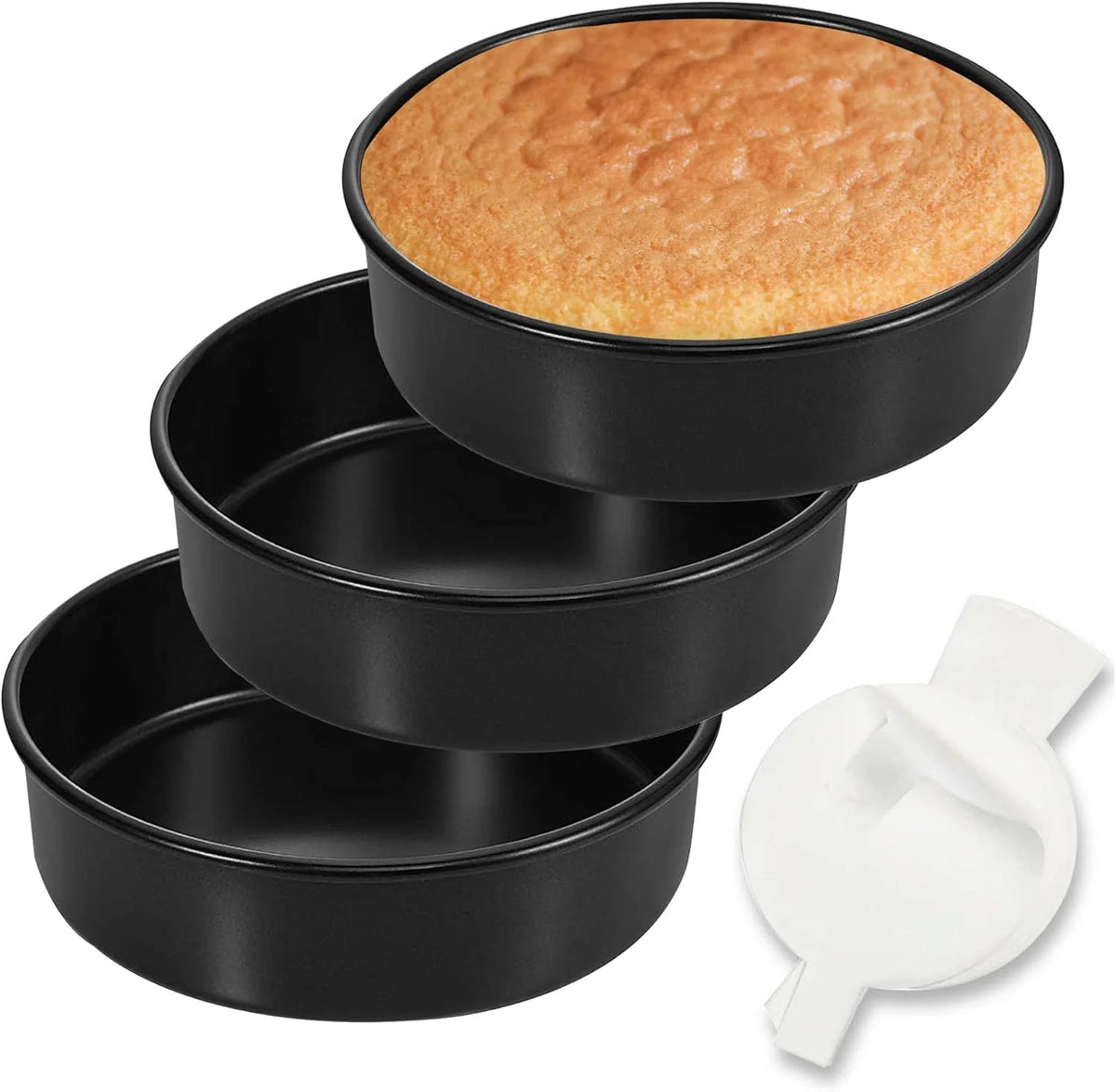 8-Inch round Cake Pan Set of 3, Nonstick Baking Cake Pans with 50 Pieces Parchment Paper, Dishwasher Safe