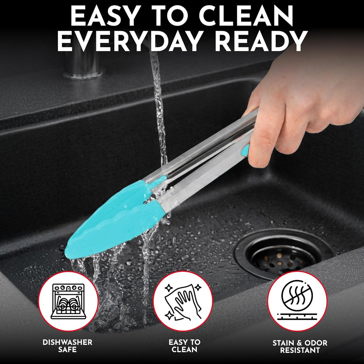 Kitchen Tongs - 12, 9 & 7 Inch Locking Silicone Tongs for Cooking, Set of 3