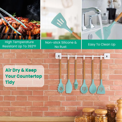 4 Colors Options -- Set of 35Pcs Kitchen Cooking Utensils Set Spatula Set Baking Utensil Set Kitchen Accessories Necessities with Holder Egg Whisk Separator Tong Turner Spoons Cups