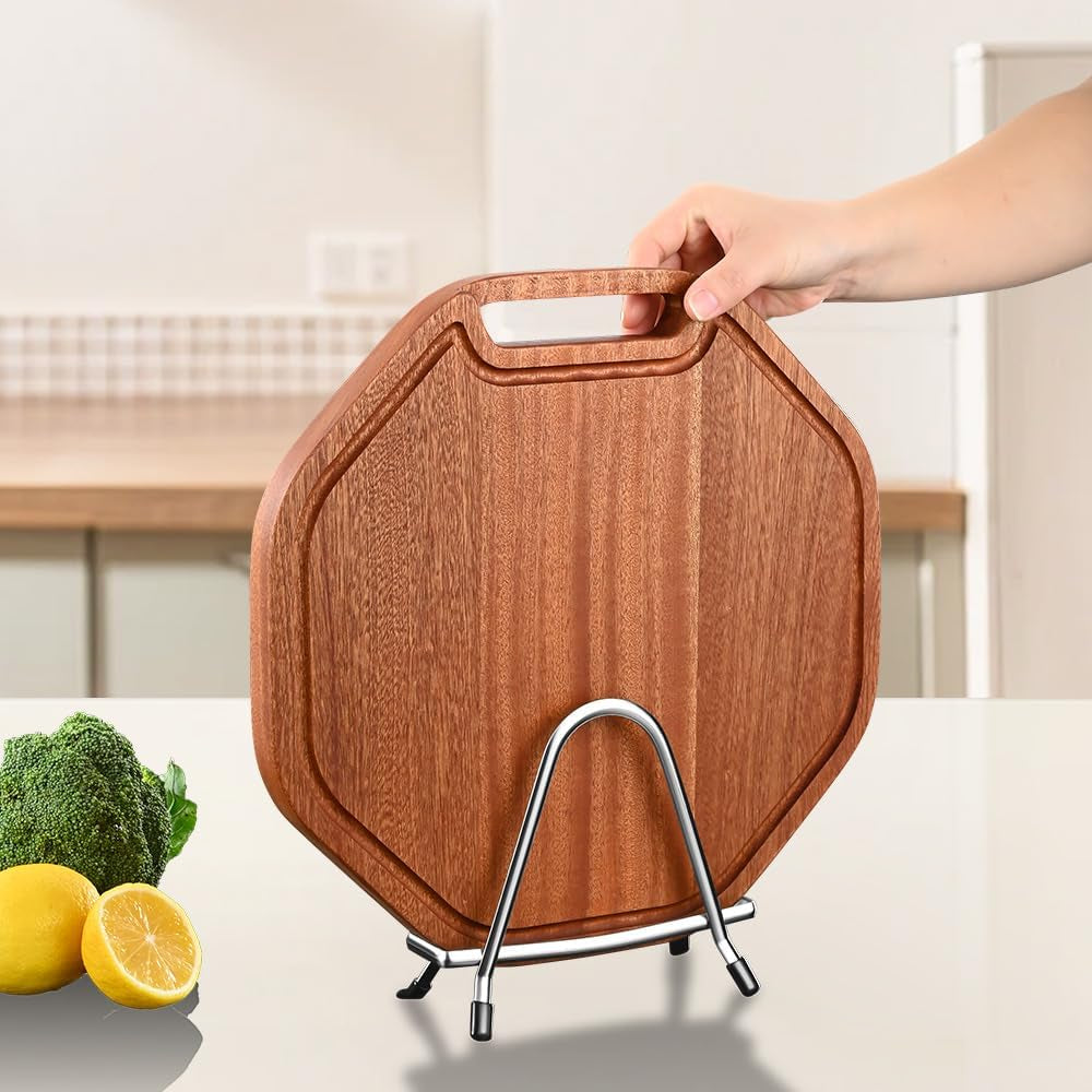 Cutting Board Rack Holder Stand - 304 Stainless Steel Chopping Board Organizer, Pan Rack with Stable Triangle Design, Stainless Steel Cutting Board Hold for Countertop Space Saving