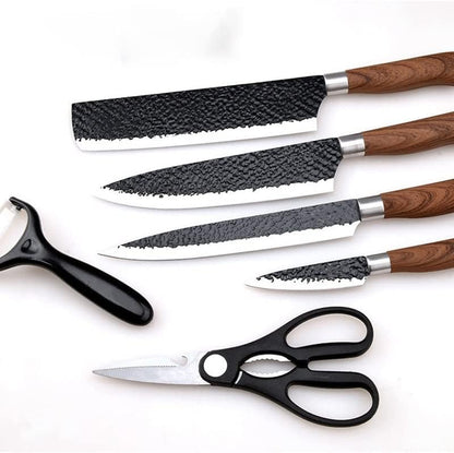 6 PCS Kitchen Knife Sets, Steel Kitchen Knives Set Tools Forged Kitchen Knife Scissors Ceramic Peeler Chef Slicer Knife Gift Case