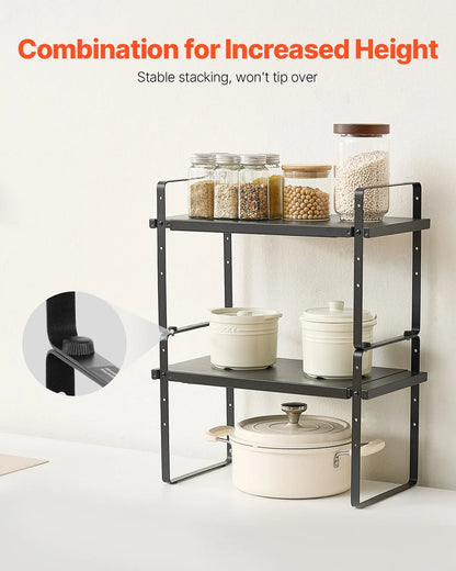 2 Tier Cabinet Organizer Shelf Counter Shelves Steel Kitchen Storage Spice Rack