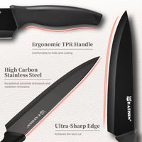 15-Piece Color-Coded Kitchen Knife Set with High-Carbon Chef Knives, Ergonomic Black Non-Slip TPR Soft Handles, and Built-In Knife Sharpener