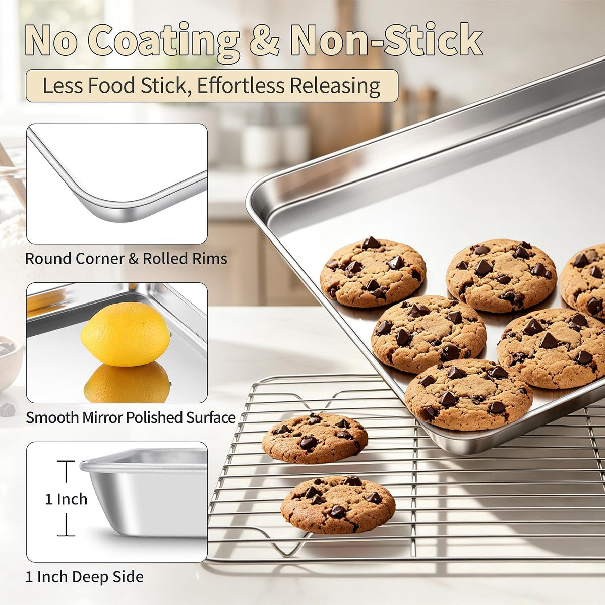 Stainless Steel Baking Sheet with Rack Set, 16"X12"X1"