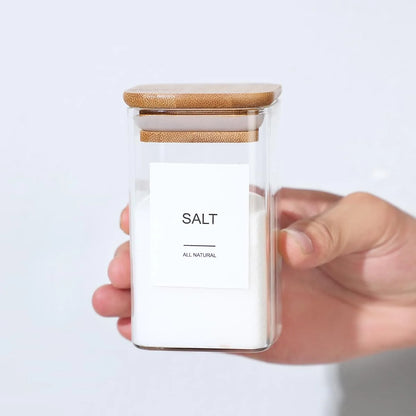12Pcs Square Spice Jars with 72 Stickers, Kitchen Pepper Jars for Salt Seasoning